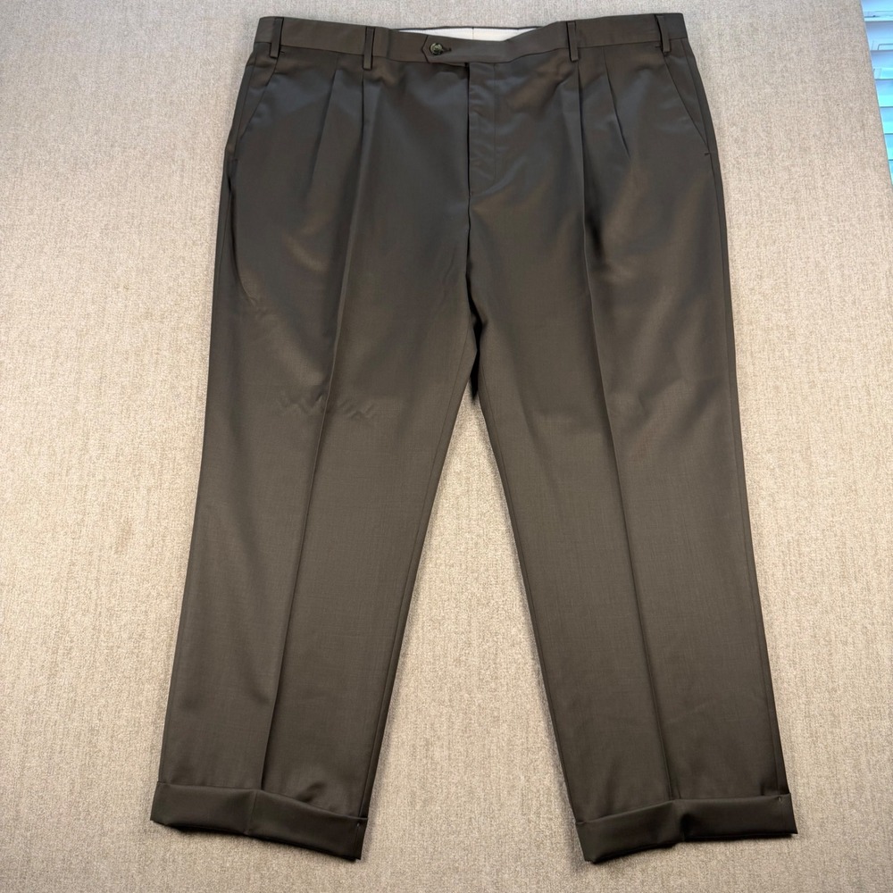 NWT Paul Fredrick Dress Pants Men 46 Olive Worsted Wool Gabardine Pleated